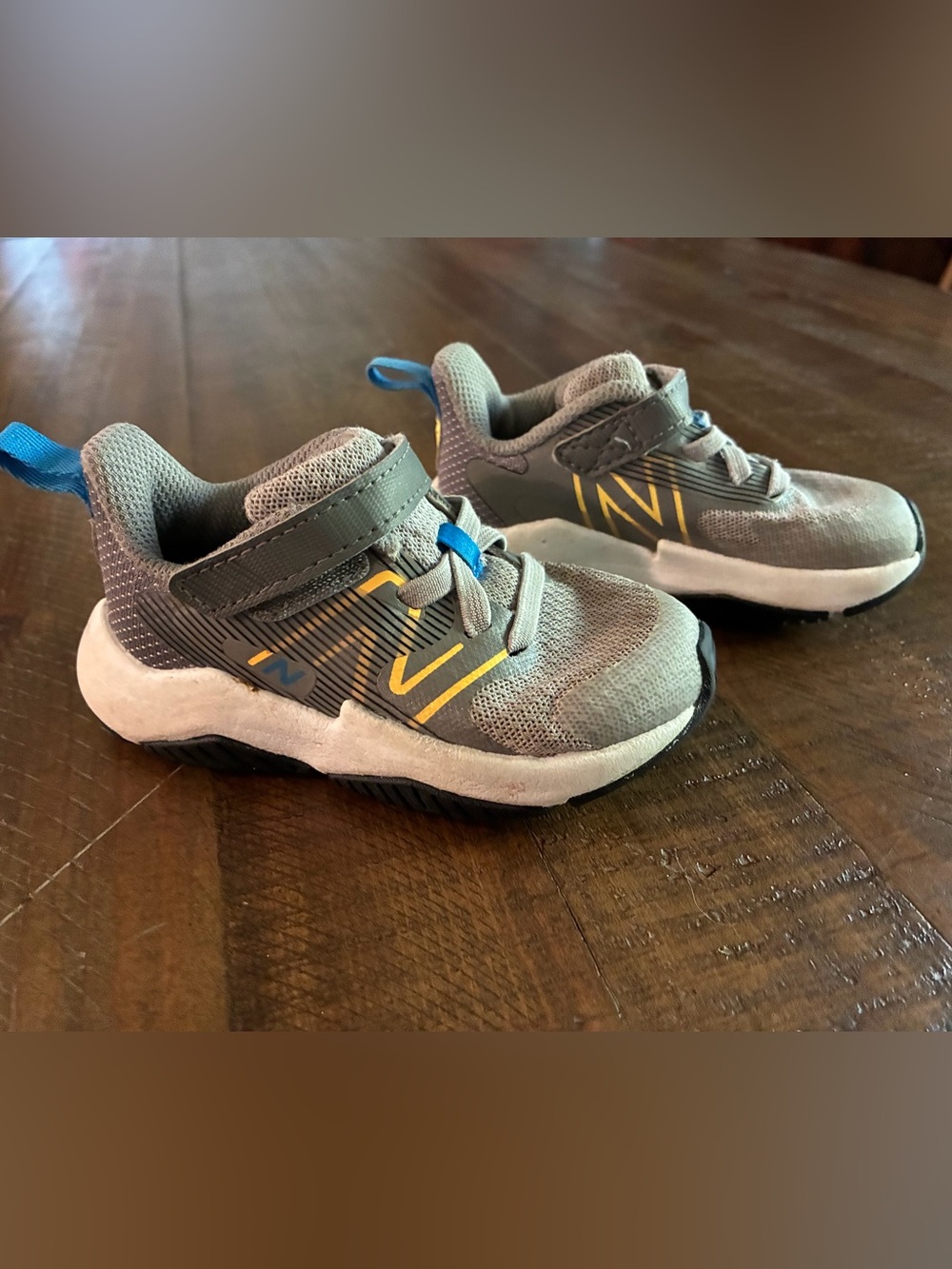 New Balance Grey and Yellow Kids' Sneakers with Blue Accent